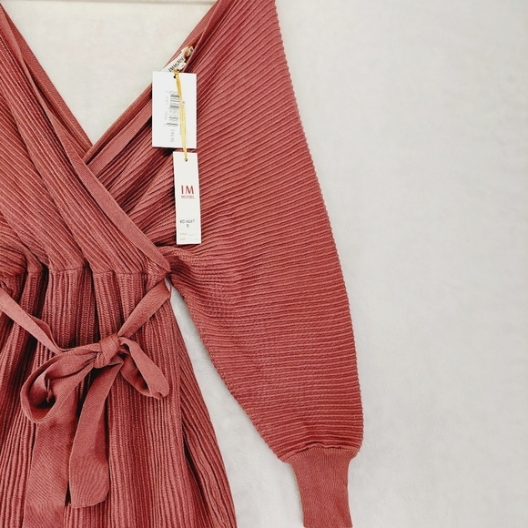 Immodel Burgundy Long Sleeve Surplice Neck Belted Wrap Sweater 78 - Picture 4 of 9